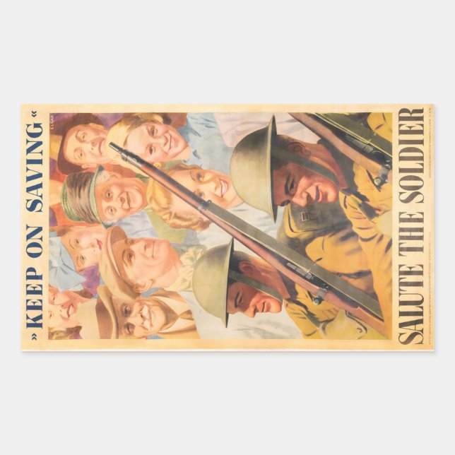 Keep On Saving. Reprint of British wartime poster. Rectangular Sticker (Front)