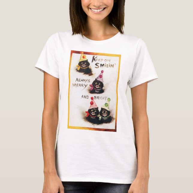 Keep on Smilin, Black Cat, Louis Wain T-Shirt (Front)