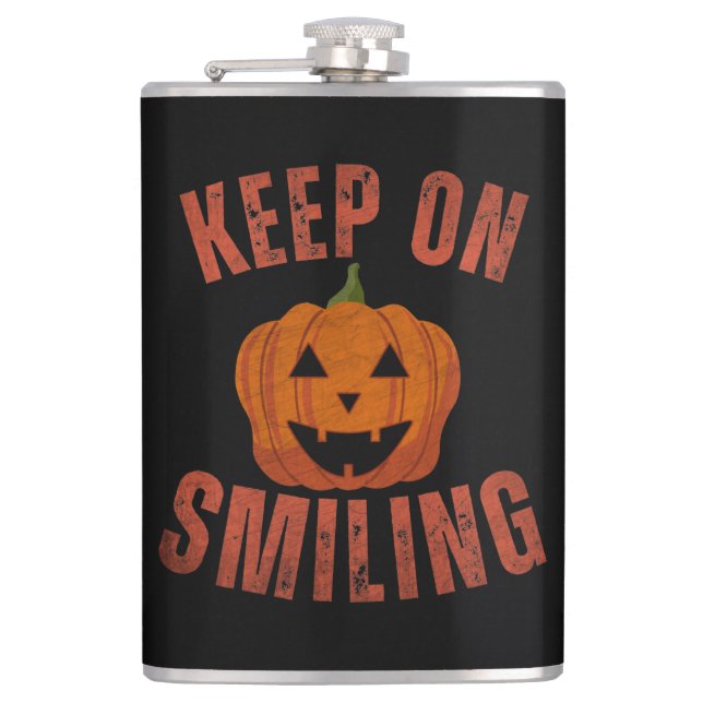 KEEP ON SMILING HALLOWEEN GIFT HIP FLASK (Front)