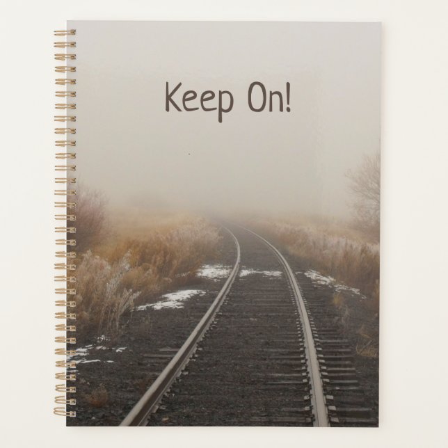 Keep On! Train Tracks in Foggy Woods Photo Planner (Front)
