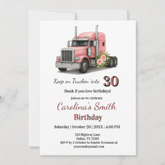 Keep on Truckin’  Birthday Female Truck Driver Invitation