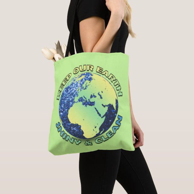Keep our Earth shiny clean Earth Day blue sparkles Tote Bag (Close Up)