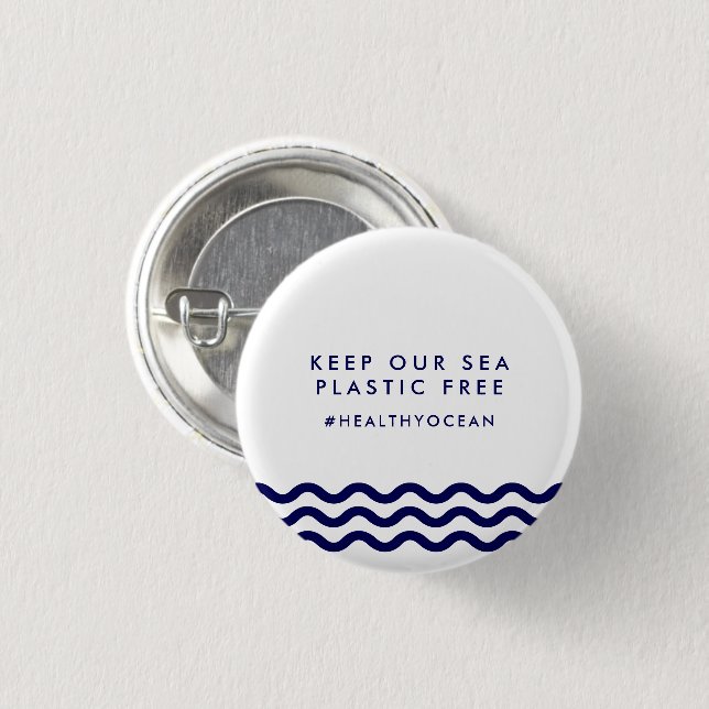 Keep Our Sea Plastic Free Ocean Nautical Waves 3 Cm Round Badge (Front & Back)
