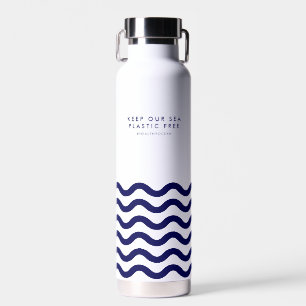 Keep Our Sea Plastic Free Ocean Nautical Waves Water Bottle