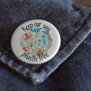 Keep our Sea Plastic Free Turtle Whale 7.5 Cm Round Badge