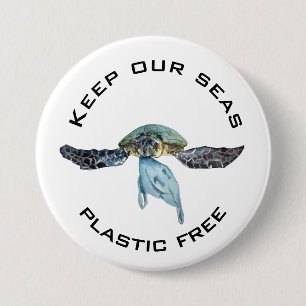 Keep our Sea Plastic Free Watercolor Turtle 7.5 Cm Round Badge