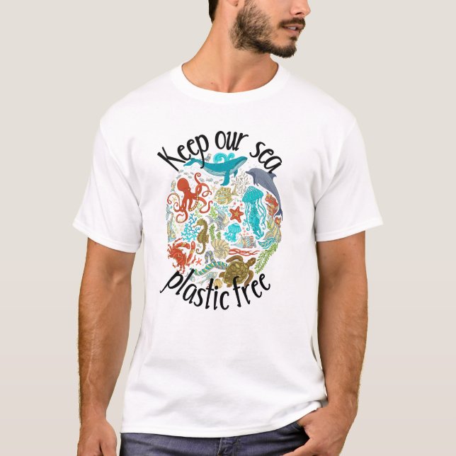 Keep Our Sea Plastic Free Whale Turtle T-Shirt (Front)