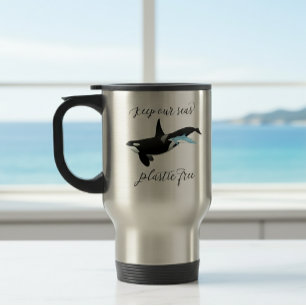 Keep Our Seas Plastic Free Orca Dolphin Ocean Travel Mug