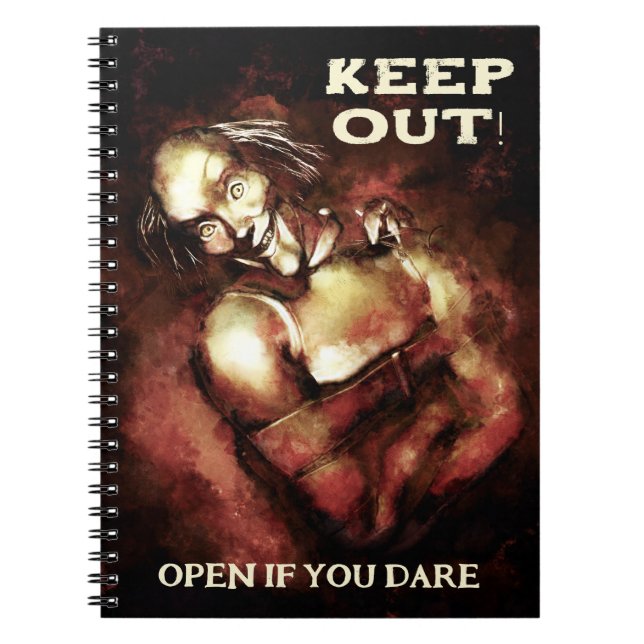 Keep Out! Open If You Dare. Funny mad clown Notebook (Front)