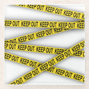 Keep out stay away do not cross police tape 3d glass coaster