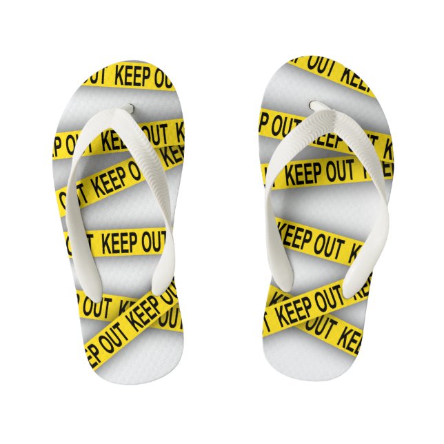 Keep out stay away do not cross police tape 3d kid's flip flops (Footbed)