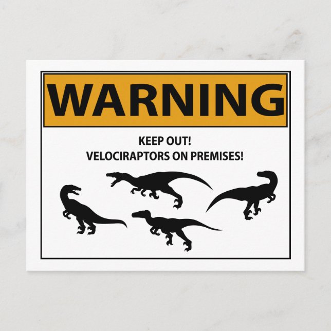 Keep Out! Velociraptor Sign Postcard (Front)