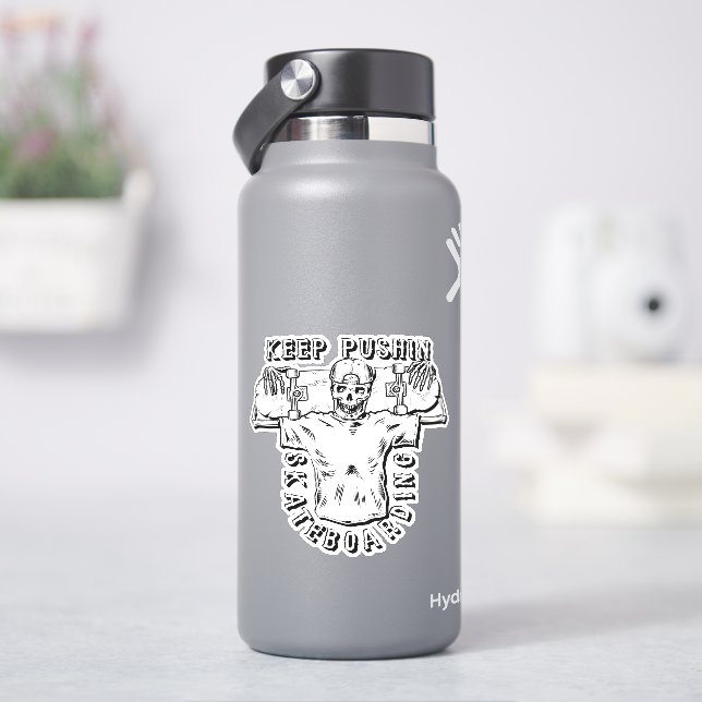Keep Pushing Skateboarding - 4" Kiss Cut Vinyl  (HydroFlask)