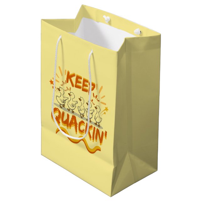 Keep Quackin' (Dancing) Funny Duck Pun Medium Gift Bag (Front Angled)