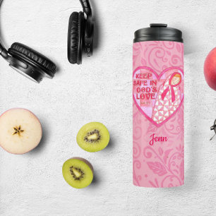 Keep Safe Pink Ribbon Quilt Personalised Thermal Tumbler