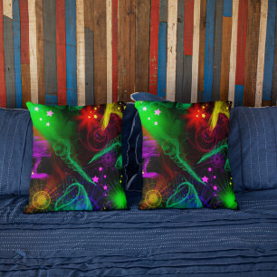 Keep Sake Neon Paint Splatter Swirls Stars  Cushion