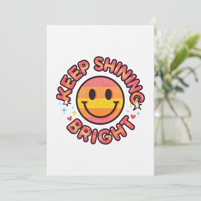 Keep Shining Bright Sticker – Retro 90s Smiley  Invitation (Standing Front)