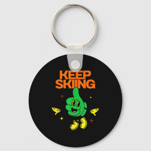 Keep skiing, thumbs up, mountain slope winter key ring