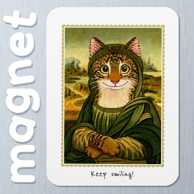 Keep Smiling Cute Mona Lisa Cat Custom Magnet (Creator Uploaded)