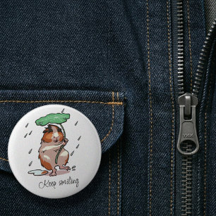 Keep Smiling Happy Guinea Pig Enjoying The Rain 6 Cm Round Badge