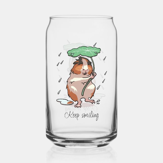 Keep Smiling Happy Guinea Pig Enjoying The Rain Can Glass (Front)