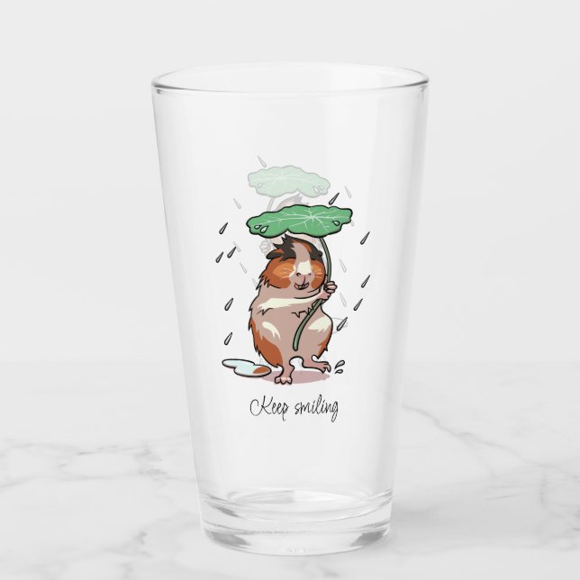 Keep Smiling Happy Guinea Pig Enjoying The Rain Glass (Front)
