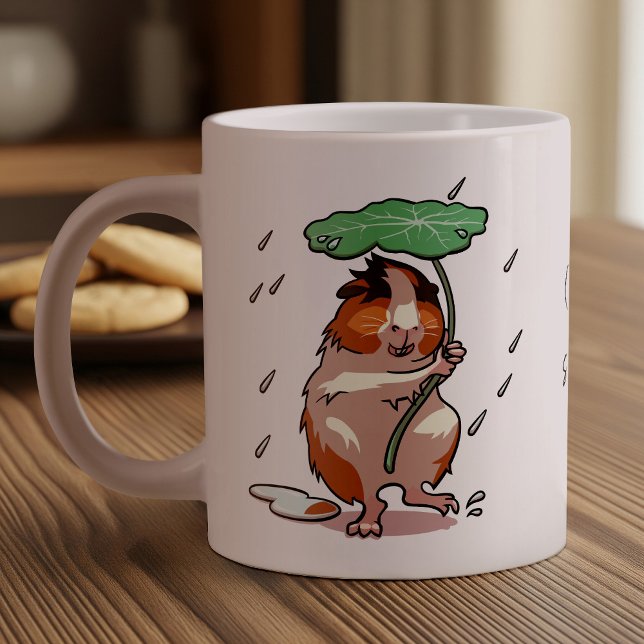 Keep Smiling Happy Guinea Pig Enjoying The Rain Large Coffee Mug (Creator Uploaded)