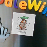 Keep Smiling Happy Guinea Pig Enjoying The Rain Magnet<br><div class="desc">A reminder on a magnet for your fridge, to look for the positives; featuring a happy guinea pig dancing in the rain, with a tasty nasturtium leaf for an umbrella. The default text reads "Keep smiling", change to a different caption if preferred. They say that faking a smile can actually...</div>