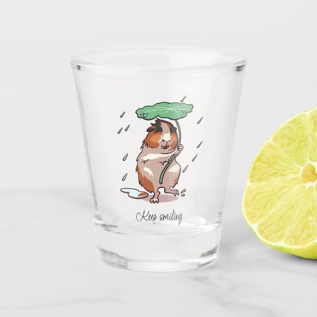 Keep Smiling Happy Guinea Pig Enjoying The Rain Shot Glass (Front)