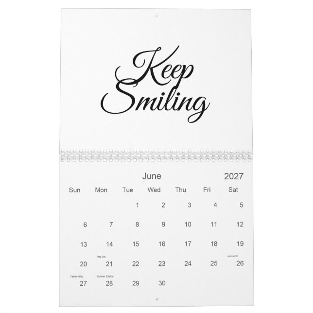 Keep smiling, pretend it's not Monday  Calendar (Jun 2027)