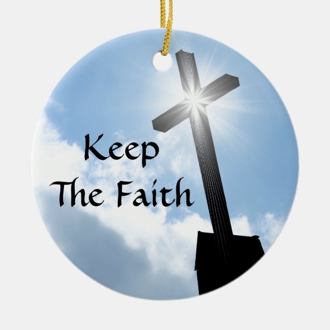 Keep The Faith Cross On Blue Skies Ornament (Front)