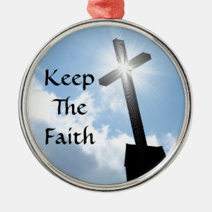 Keep The Faith Cross On Blue Skies Ornament