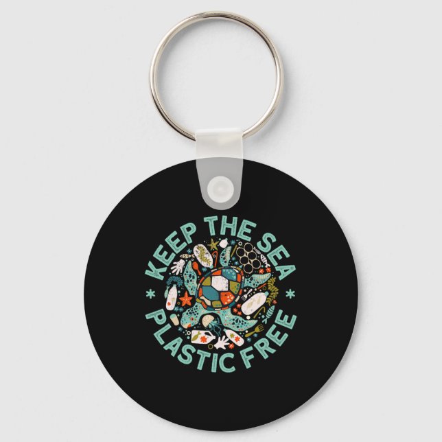 Keep The Sea Plastic Free Save Turtles Ocean Conse Key Ring (Front)