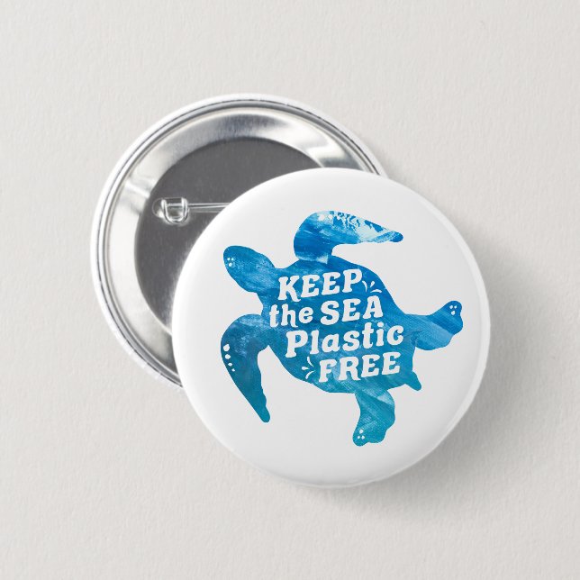Keep the Sea Plastic Free Turtle 6 Cm Round Badge (Front & Back)