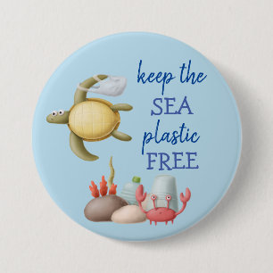 Keep the Sea Plastic Free Turtle Bags 7.5 Cm Round Badge