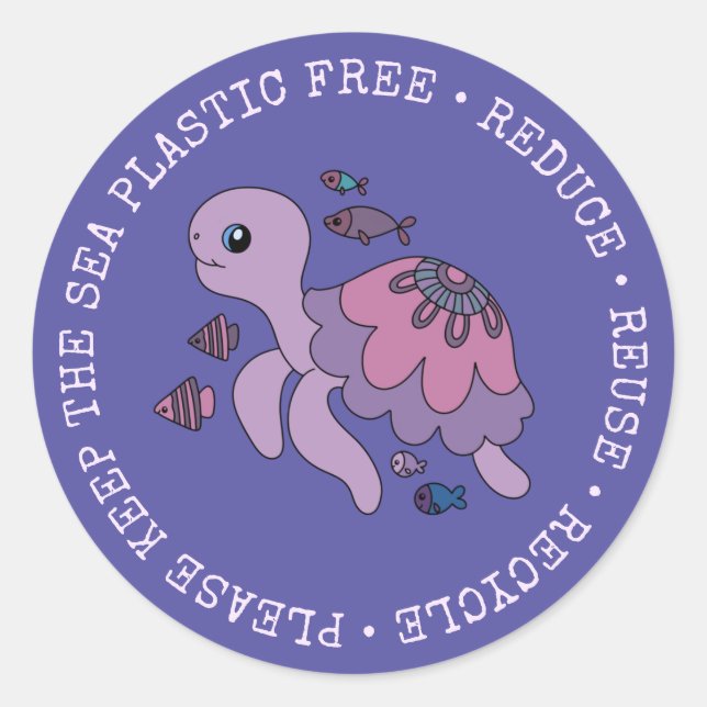 Keep the Sea Plastic Free Turtle Classic Round Sticker (Front)