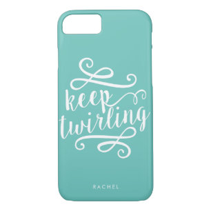 Keep Twirling   Mint & White Typography Quote iPhone 8/7 Case