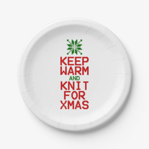 Keep Warm and Knit for Xmas Paper Plate