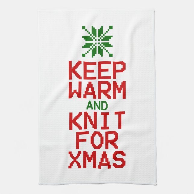 Keep Warm and Knit for Xmas Tea Towel (Vertical)