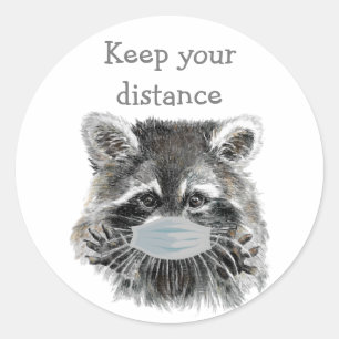 Keep Your Distance Social Distancing Racoon Fun Classic Round Sticker