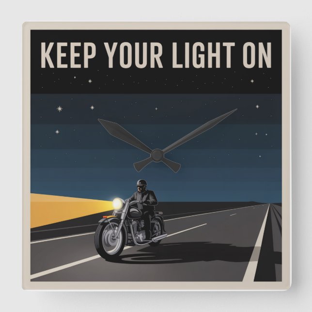 Keep Your Light On Square Wall Clock (Front)