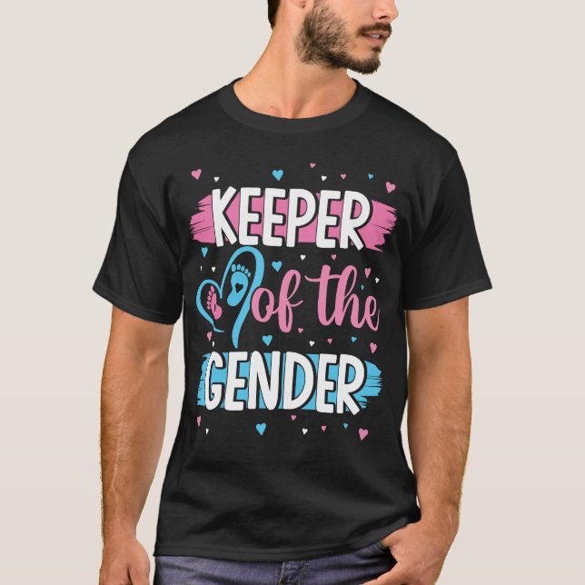 Keeper Of Gender Reveal Party Baby Announcement  T-Shirt (Front)