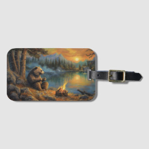 Keeper of the Autumn Flame   Grizzly Bear Campfire Luggage Tag
