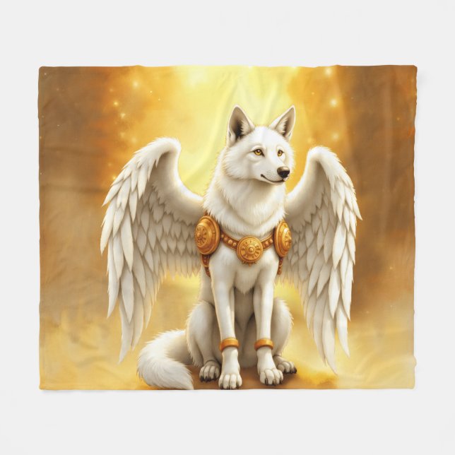 Keeper of the Dawn – The White Winged Wolf.  Fleece Blanket (Front (Horizontal))