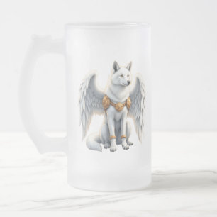 Keeper of the Dawn – The White Winged Wolf. Frosted Glass Beer Mug