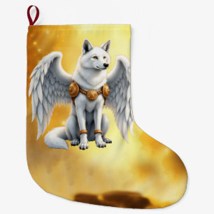 Keeper of the Dawn – The White Winged Wolf. Large Christmas Stocking