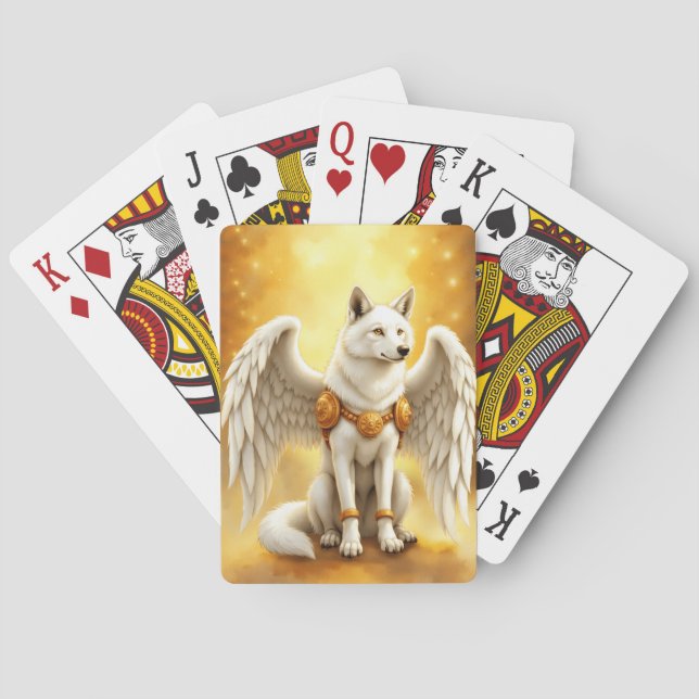 Keeper of the Dawn – The White Winged Wolf.  Playing Cards (Back)