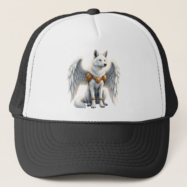 Keeper of the Dawn – The White Winged Wolf.  Trucker Hat (Front)