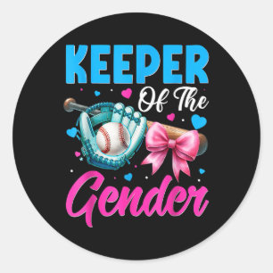 Keeper Of The Gender Baseball Or Bows Gender Revea Classic Round Sticker