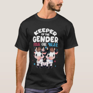 Keeper Of The Gender Cow Print Gender Reveal Decor T-Shirt